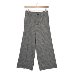 Madewell Pants Womens XS Gray Glen Plaid Wide Leg Cropped Trousers Elastic Waist
